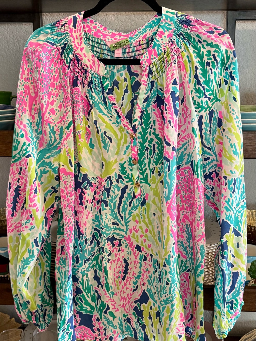 Lilly Pulitzer Elsa Top Pink Teal Navy Green Multi Print